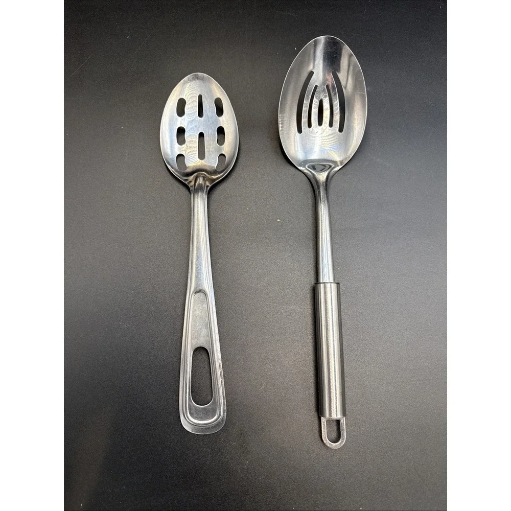 lot of 2 slotted serving spoons stainless‎ steel (one marked Japan)